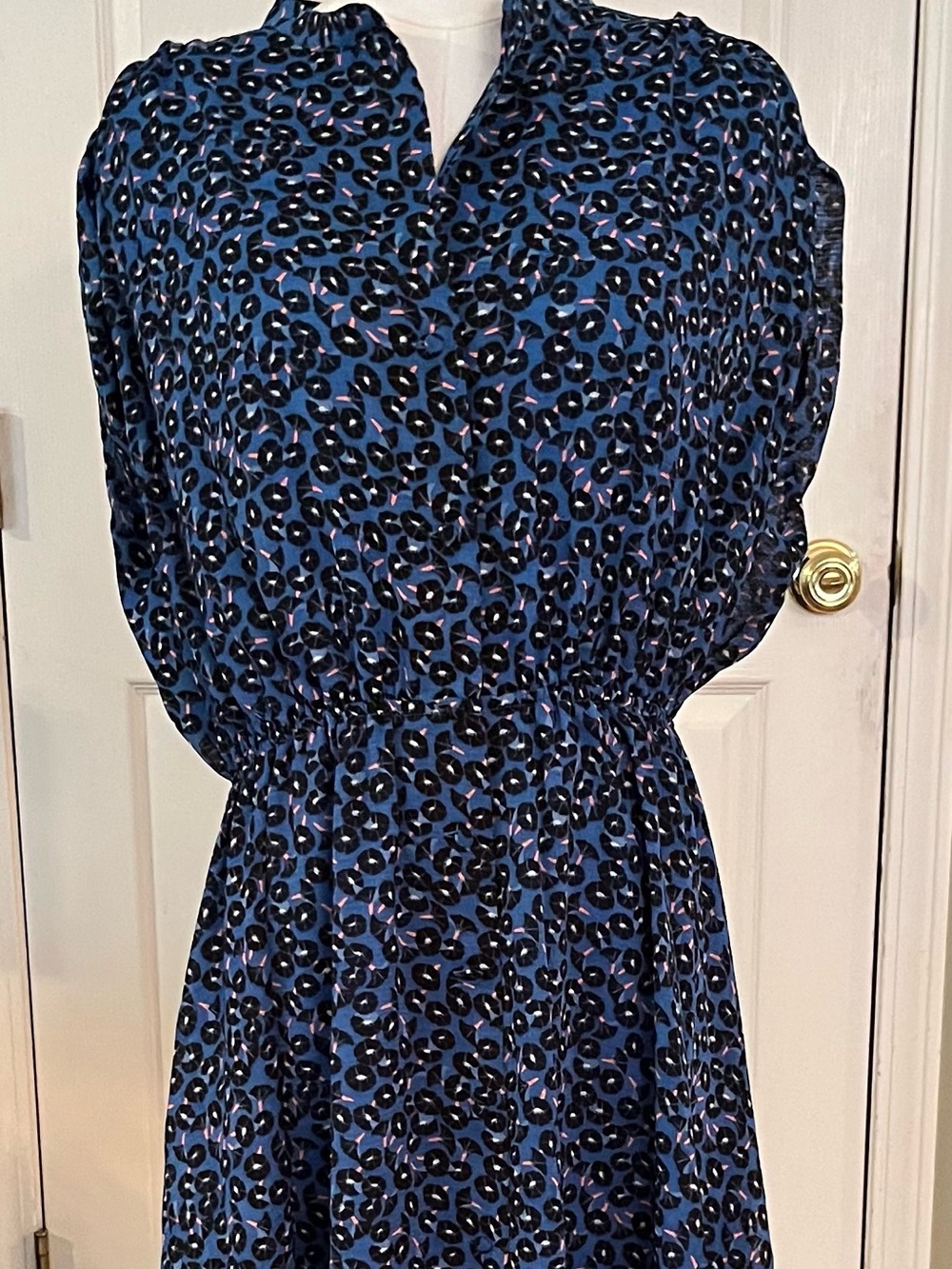 Ann Taylor Blue and Black Leopard Print Midi Dress